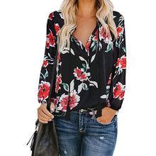 Load image into Gallery viewer, Women's Casual Boho Floral Print V Neck Long Sleeve Shirts Tops