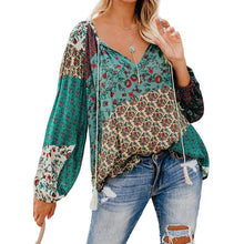Load image into Gallery viewer, Women's Casual Boho Floral Print V Neck Long Sleeve Shirts Tops