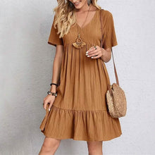 Load image into Gallery viewer, Women's Casual Dress Ruffle V Neck Midi Shift Dress