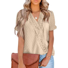 Load image into Gallery viewer, Women's Casual Lace Pom Pom V Neck Chiffon Short Sleeve Top