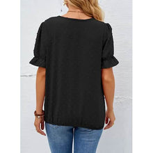 Load image into Gallery viewer, Women's Casual Lace Pom Pom V Neck Chiffon Short Sleeve Top