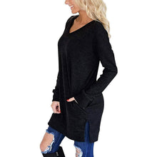 Load image into Gallery viewer, Womens Casual Long Sleeves Solid V-Neck Tunics Shirt Tops with Pockets