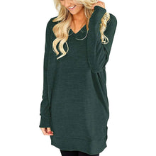 Load image into Gallery viewer, Womens Casual Long Sleeves Solid V-Neck Tunics Shirt Tops with Pockets