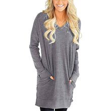 Load image into Gallery viewer, Womens Casual Long Sleeves Solid V-Neck Tunics Shirt Tops with Pockets