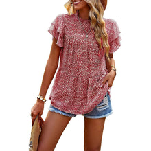 Load image into Gallery viewer, Women's Casual Summer Tops Ruffle Short Sleeve Mock Neck Fashion Floral Chiffon Blouse Shirts