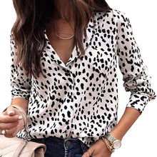 Load image into Gallery viewer, Womens Casual Tops V Neck Leopard Tunic Long Sleeve Button Down Shirts Top