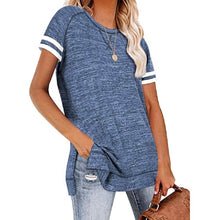 Load image into Gallery viewer, Womens Casual Tunic Tops Short Sleeve Crewneck Side Split Color Block T-Shirt