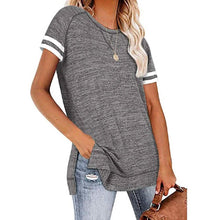 Load image into Gallery viewer, Womens Casual Tunic Tops Short Sleeve Crewneck Side Split Color Block T-Shirt