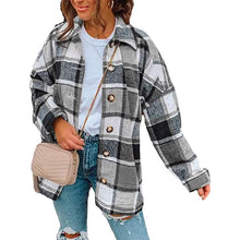 Load image into Gallery viewer, Women's Casual Woolen Long Sleeve Button Down Plaid Jacket
