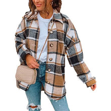Load image into Gallery viewer, Women's Casual Woolen Long Sleeve Button Down Plaid Jacket