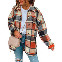 Load image into Gallery viewer, Women's Casual Woolen Long Sleeve Button Down Plaid Jacket