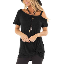 Load image into Gallery viewer, Women's Cold Shoulder Tops Summer Short Sleeve Casual Twist Knot Blouse T-Shirt