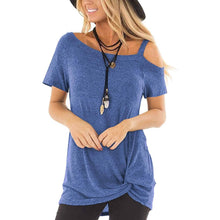 Load image into Gallery viewer, Women's Cold Shoulder Tops Summer Short Sleeve Casual Twist Knot Blouse T-Shirt