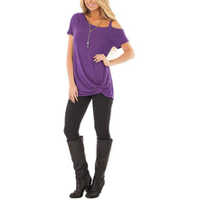 Load image into Gallery viewer, Women's Cold Shoulder Tops Summer Short Sleeve Casual Twist Knot Blouse T-Shirt