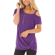 Load image into Gallery viewer, Women's Cold Shoulder Tops Summer Short Sleeve Casual Twist Knot Blouse T-Shirt