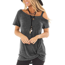 Load image into Gallery viewer, Women's Cold Shoulder Tops Summer Short Sleeve Casual Twist Knot Blouse T-Shirt