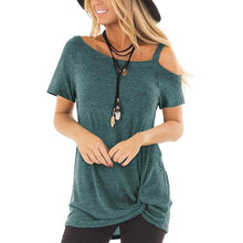 Load image into Gallery viewer, Women's Cold Shoulder Tops Summer Short Sleeve Casual Twist Knot Blouse T-Shirt