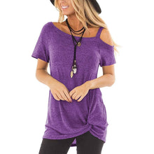 Load image into Gallery viewer, Women's Cold Shoulder Tops Summer Short Sleeve Casual Twist Knot Blouse T-Shirt