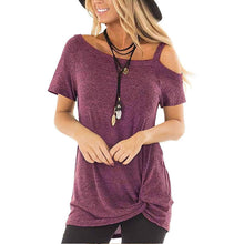 Load image into Gallery viewer, Women's Cold Shoulder Tops Summer Short Sleeve Casual Twist Knot Blouse T-Shirt