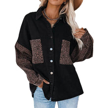 Load image into Gallery viewer, Womens Contrast Leopard Denim Jacket Long Sleeve Button Down Shirts