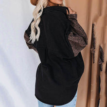 Load image into Gallery viewer, Womens Contrast Leopard Denim Jacket Long Sleeve Button Down Shirts