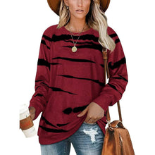 Load image into Gallery viewer, Womens Crewneck Long Sleeve Sweatshirts Striped Casual Tops Printed Loose Pullover Shirts