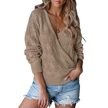 Load image into Gallery viewer, Women's Deep V Neck Long Sleeve Crochet Tops