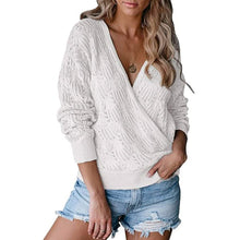 Load image into Gallery viewer, Women's Deep V Neck Long Sleeve Crochet Tops