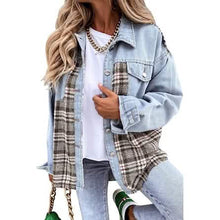 Load image into Gallery viewer, Women's Denim Jacket Long Sleeve Plaid Button Down Shirts Shacket