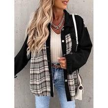 Load image into Gallery viewer, Women's Denim Jacket Long Sleeve Plaid Button Down Shirts Shacket