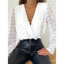 Load image into Gallery viewer, Women's Eyelet Top Lace V Neck Basic Tops Slim