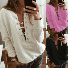 Load image into Gallery viewer, Women's Fashion Lace Up Deep V-neck Casual Long Sleeves