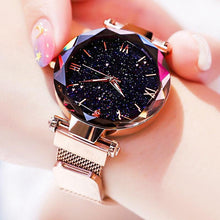 Load image into Gallery viewer, Womens Fashion Starry Sky Watches Magnet Buckle Mesh Belt Diamond Quartz Watch Women Dress Rose Gold Analog Watch Starry Sky Stainless Steel Quartz Ladies Magnetic Band Simple Fashion Gold Watches For Women