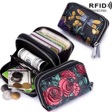 Load image into Gallery viewer, Women's Floral Faux Leather Double Zipper Card Holder and Coin Purse