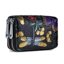 Load image into Gallery viewer, Women's Floral Faux Leather Double Zipper Card Holder and Coin Purse