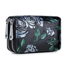 Load image into Gallery viewer, Women's Floral Faux Leather Double Zipper Card Holder and Coin Purse