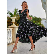 Load image into Gallery viewer, Women's Full Body Floral Print High Low Hem A-Line Dress