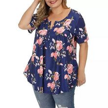 Load image into Gallery viewer, Women's Henley Shirts Floral Tunic Tops Short Sleeve Blouses