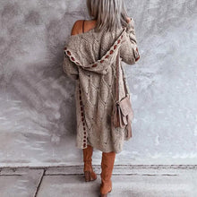 Load image into Gallery viewer, Women's Knitted Color Block Hooded Cardigan Sweater