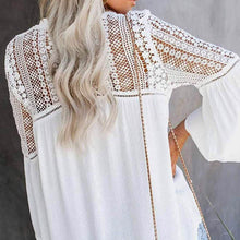 Load image into Gallery viewer, Women's Lace Crochet V Neck 3/4 Sleeve Button Down Blouses Casual Shirts Tops