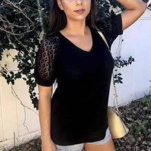 Load image into Gallery viewer, Women's Lace Short Sleeve V-Neck Top