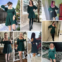 Load image into Gallery viewer, Women's Lantern Sleeve Tie Back Mini Dress