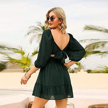 Load image into Gallery viewer, Women's Lantern Sleeve Tie Back Mini Dress