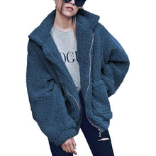 Load image into Gallery viewer, Women's Lapel Zip Up Faux Shearling Shaggy Coat Jacket