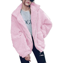 Load image into Gallery viewer, Women's Lapel Zip Up Faux Shearling Shaggy Coat Jacket