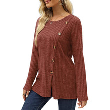 Load image into Gallery viewer, Women's Long Sleeve Crew Neck Tunic Tops Buttons Side