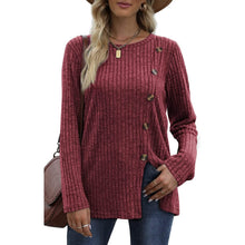 Load image into Gallery viewer, Women's Long Sleeve Crew Neck Tunic Tops Buttons Side
