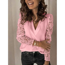Load image into Gallery viewer, Women's Long Sleeve Lace Patchwork V Neck Top