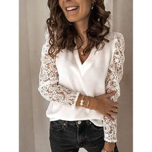 Load image into Gallery viewer, Women's Long Sleeve Lace Patchwork V Neck Top
