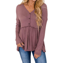 Load image into Gallery viewer, Women's Long Sleeve V Neck Ruffle Babydoll Tunic Tops